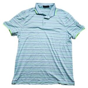 G/FORE Mens Striped Golf Polo Shirt Sea Glass Blue Neon G4MF23K184 XL